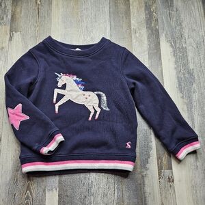 Joules Unicorn Sweatshirt Size 4 Girls Navy Blue Pink Stars Sequins